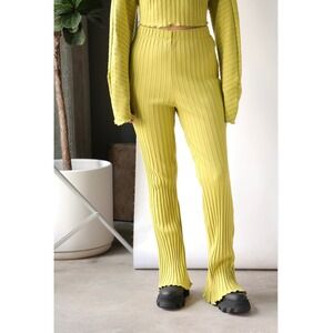 SIMON MILLER Ribbed Flare Pants Lime Green Lettuce Hem Size L